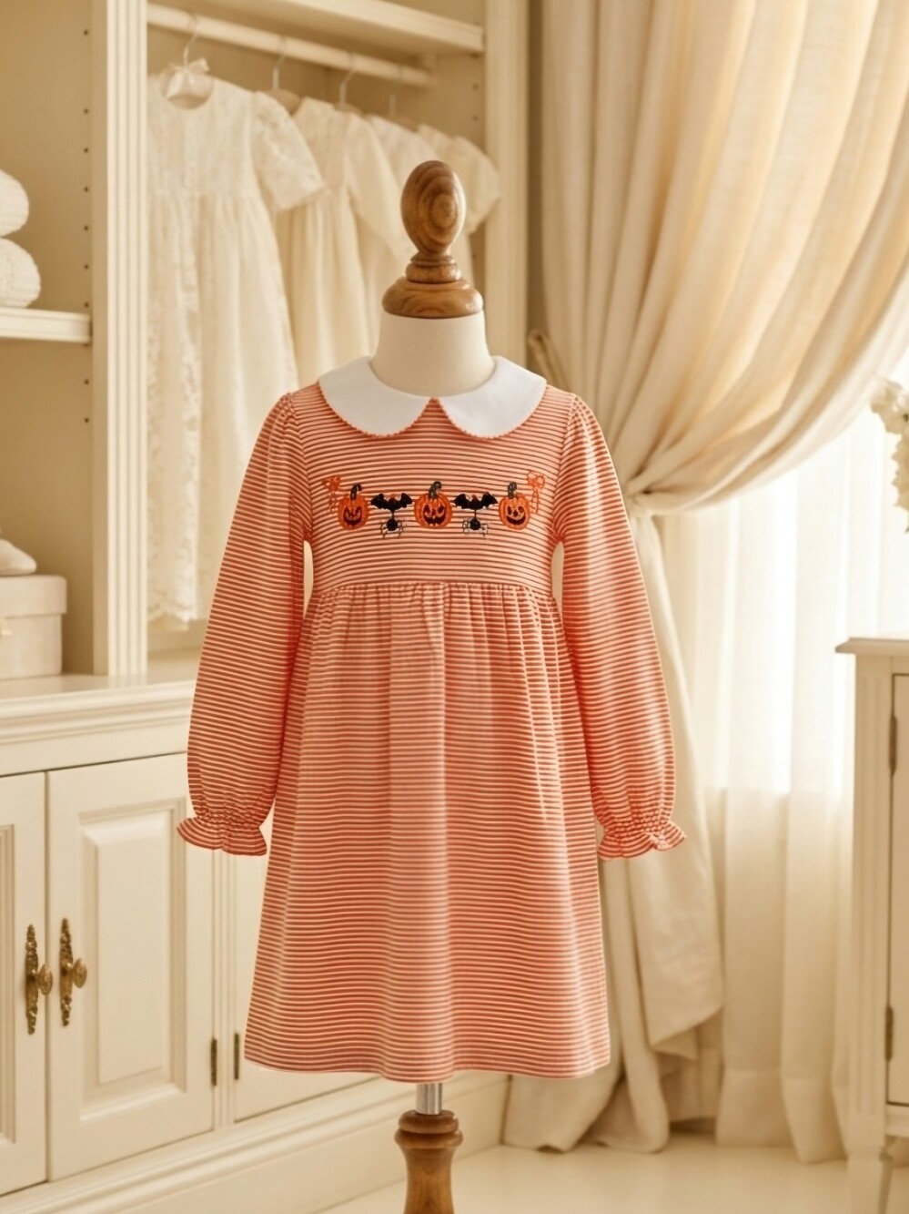 Bayou Blanks 5T Orange & White Striped Halloween Dress